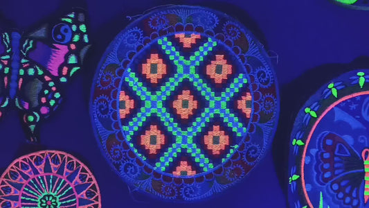 Indigene Rainbow Fractal Embroidery Art blacklight active patch handmade and colorful psychedelic eye candy