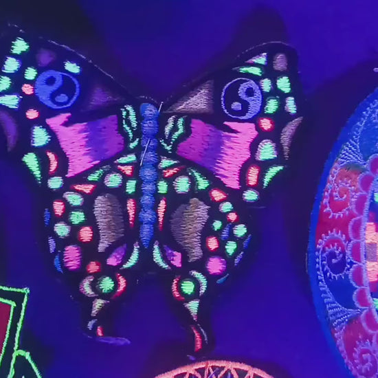 ying yang butterfly patch medium size blacklight active goa hippie