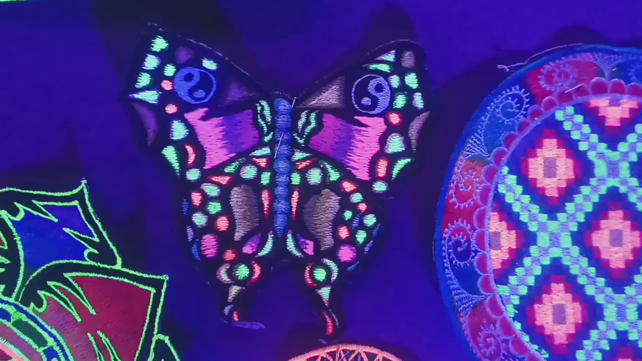 ying yang butterfly patch medium size blacklight active goa hippie