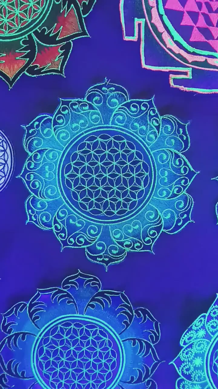 blue Flower of Life celtic mandala holy geometry patch sacred art