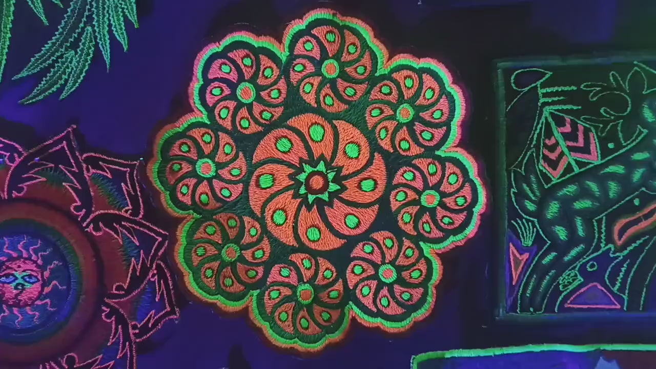 Peyote Mandala Medium Patch embroidery art with blacklight colors sacred cactus mescaline mandala higher psychedelic connection to life