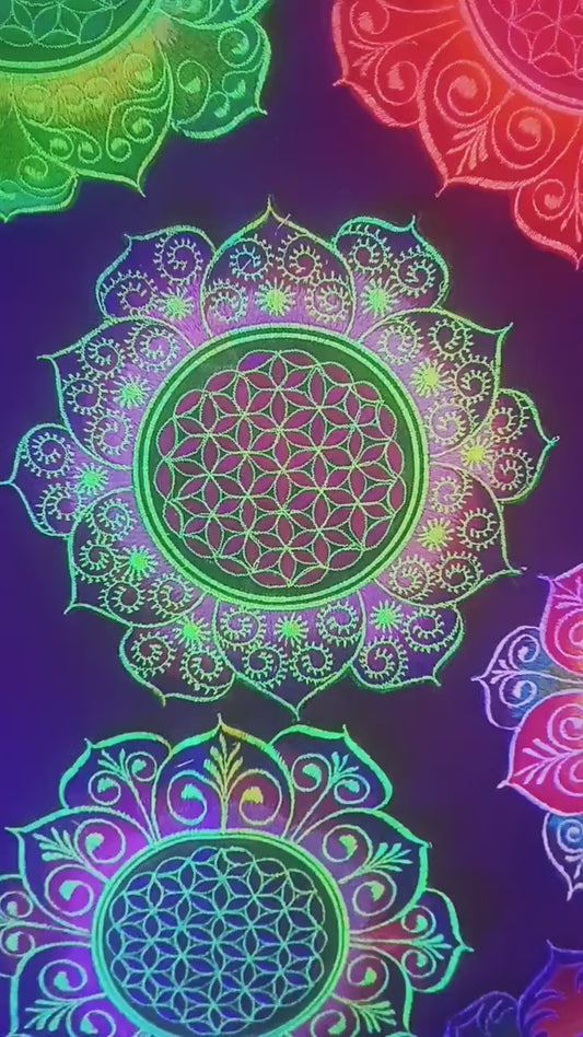 Green Purple Flower of Life holy geometry patch fractal mandala sacred geometry embroidery art for sew on