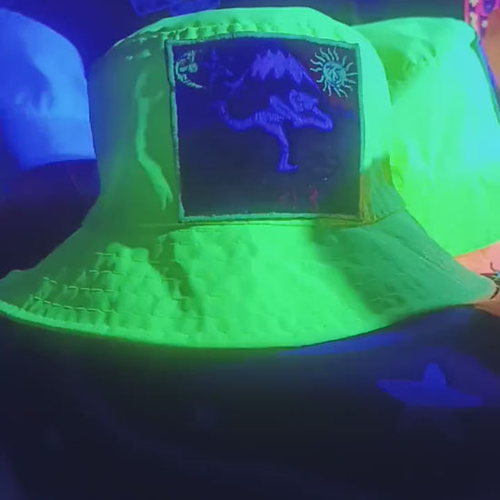 Bicycle Day LSD Fisher Hat UV blacklight glowing with embroidery patch Albert Hofmann vintage acid discovery psytrance psychedelic goatrance