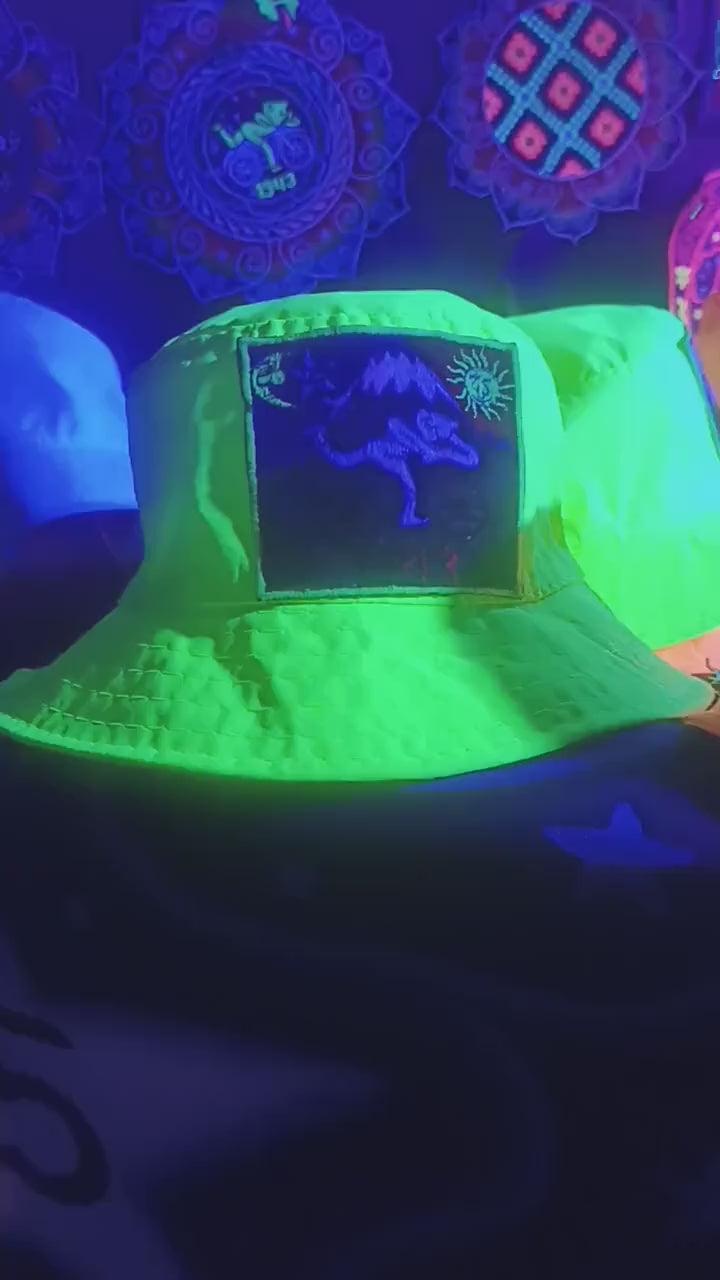 Bicycle Day LSD Fisher Hat UV blacklight glowing with embroidery patch Albert Hofmann vintage acid discovery psytrance psychedelic goatrance