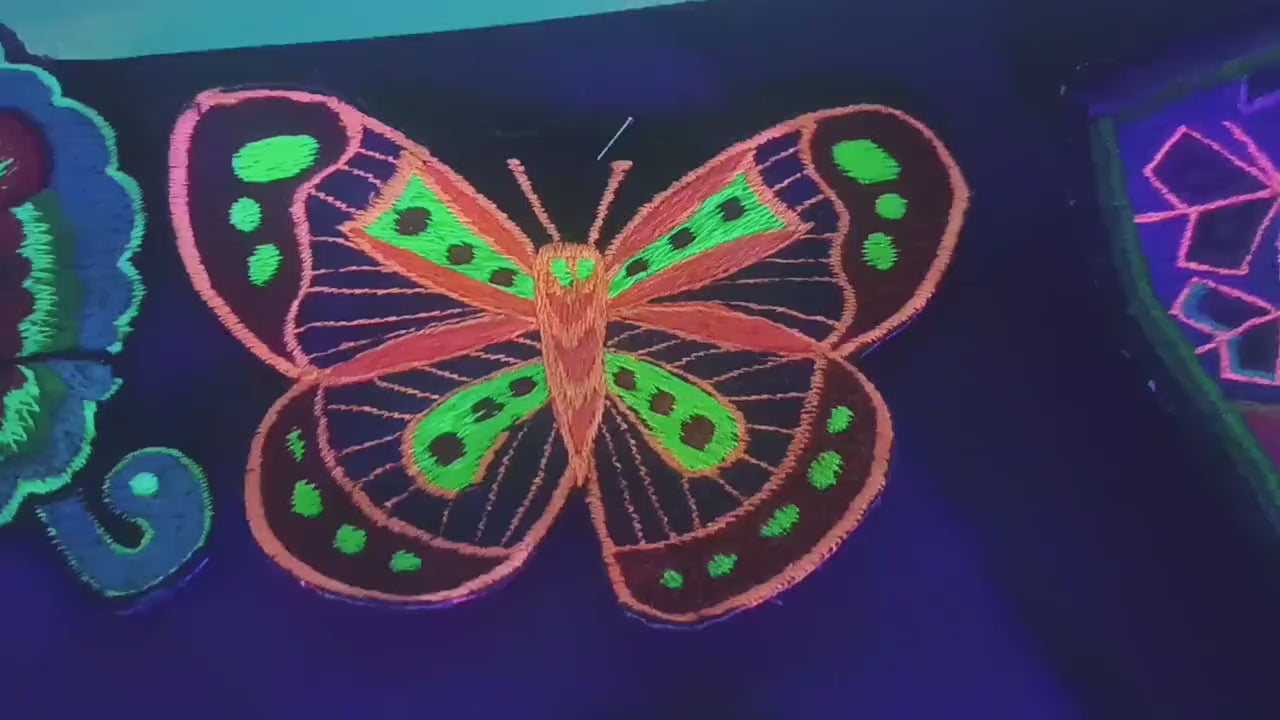yellow dots butterfly patch small size rainbow goa trance blacklight