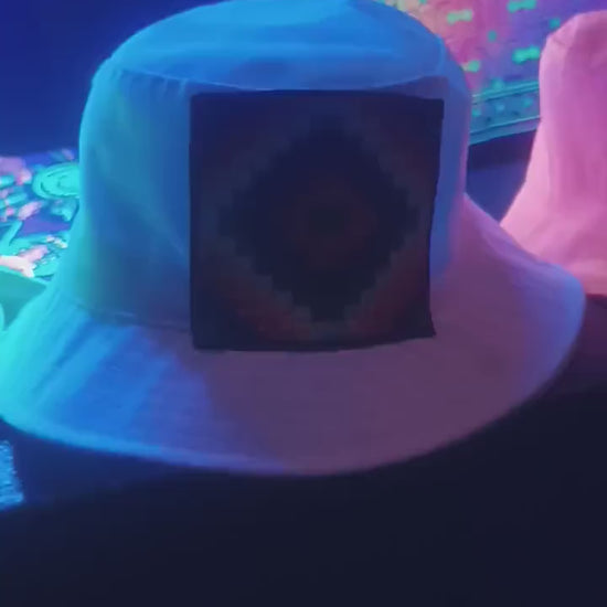 Indigene Rainbow White Fisher Hat with embroidery patch ceremony gear tribal headwear chapeau panama hat tribal topper peace and love