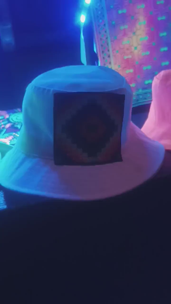 Indigene Rainbow White Fisher Hat with embroidery patch ceremony gear tribal headwear chapeau panama hat tribal topper peace and love