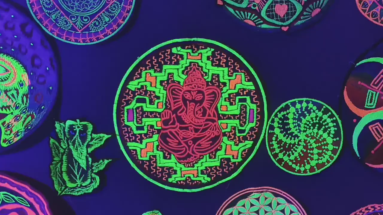 Ganesha Ayahuasca T-Shirt blacklight shipibo conibo embroidery no print psy shirt goa t-shirt