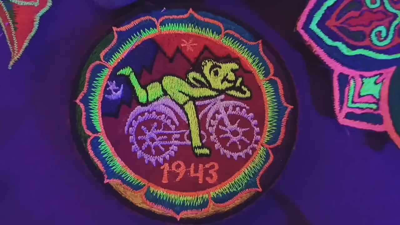 Hofmann LSD Mandala small patch Bicycle Day blacklight 1943 Psychedelic Acid Trip Goa Hippie Visionary Medicine Divine Healing