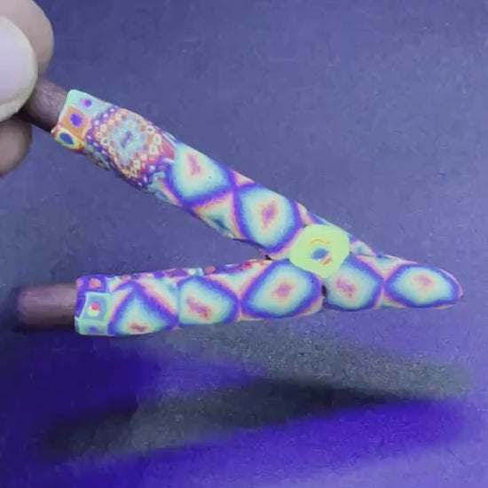 UV Kuripe self applicator - Traditionally ment for Rapè  - handmade polymer clay blacklight glowing art psychedelic eye candy made with love
