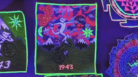 Pink Bicycleday Patch Psychedelic Albert Hofmann embroidery discovery of LSD vintage artwork Timothy Leary acid blotter art Bicycle Day