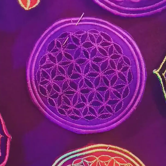purple flower of life patch lila application small size embroidery for sew on sacred geometry Drunvalo Melchizedek