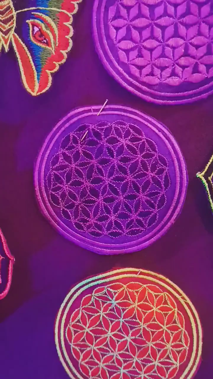 purple flower of life patch lila application small size embroidery for sew on sacred geometry Drunvalo Melchizedek