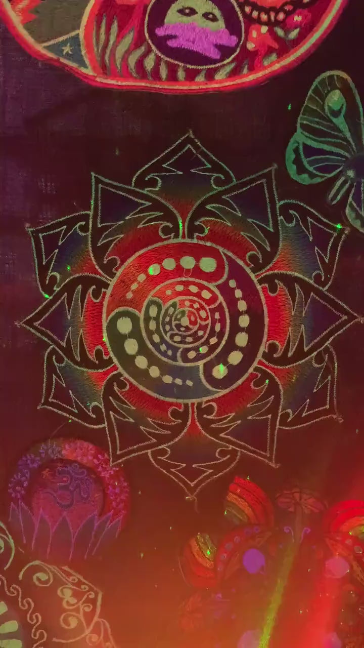 Attributes crop circle T-Shirt rainbow mandala blacklight handmade embroidery no print psy t-shirt