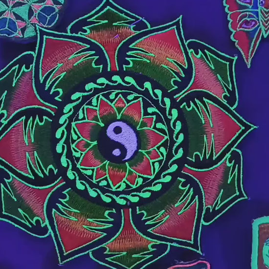 Ying Yang green patch mandala embroidery sacred geometry taoist yantra of polar unity