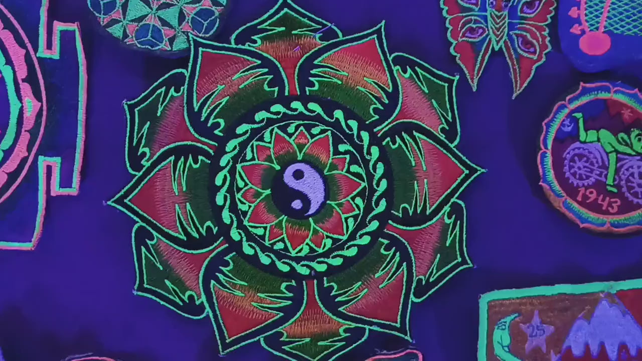 Ying Yang green patch mandala embroidery sacred geometry taoist yantra of polar unity