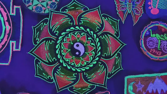 Ying Yang green patch mandala embroidery sacred geometry taoist yantra of polar unity