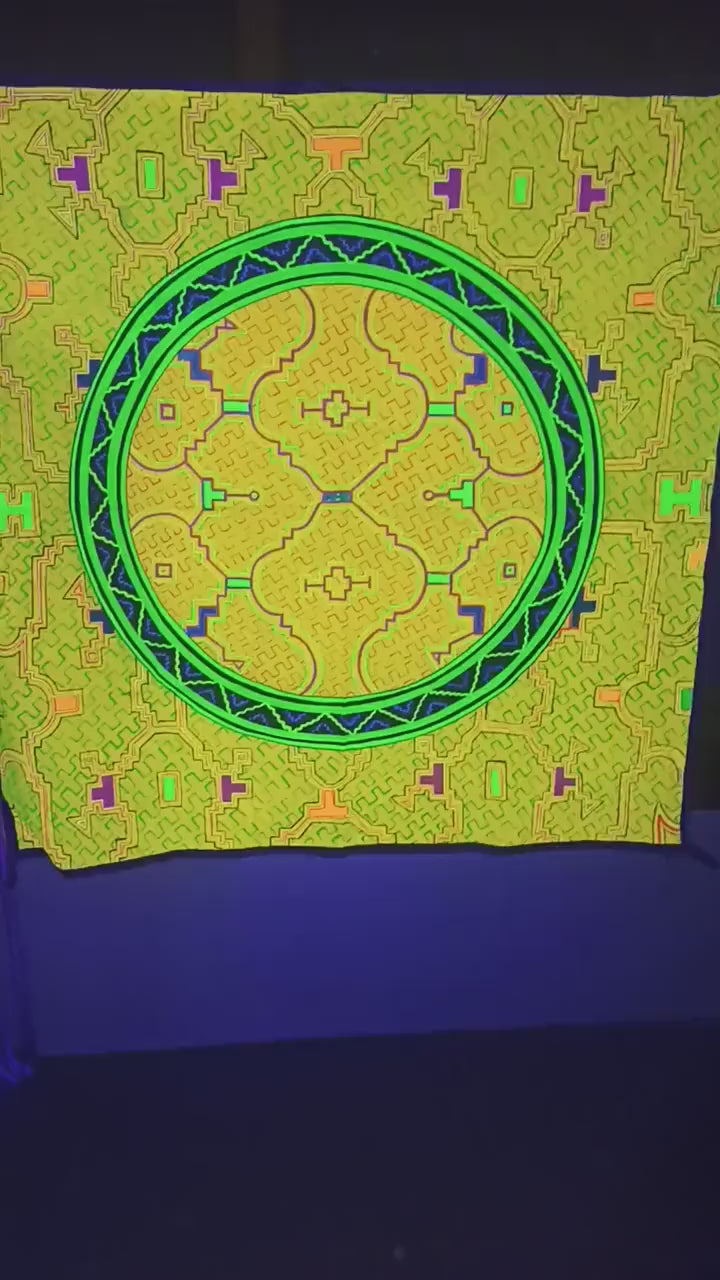 Beautiful Ayahuasca UV painting - fully blacklight glowing colors - psychedelic shipibo conibo yage artwork