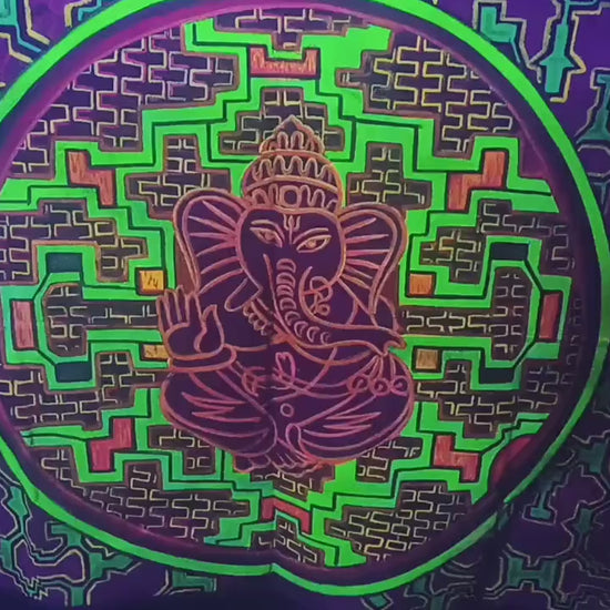 Ganesha Ayahuasca UV Painting - 90x60cm - handmade on order - fully blacklight glowing colors - psychedelic dmt visionary artwork