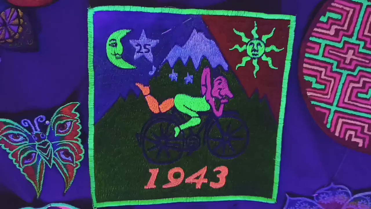 Bicycle LSD Hofmann T-Shirt blacklight handmade embroidery no print goa t-shirt