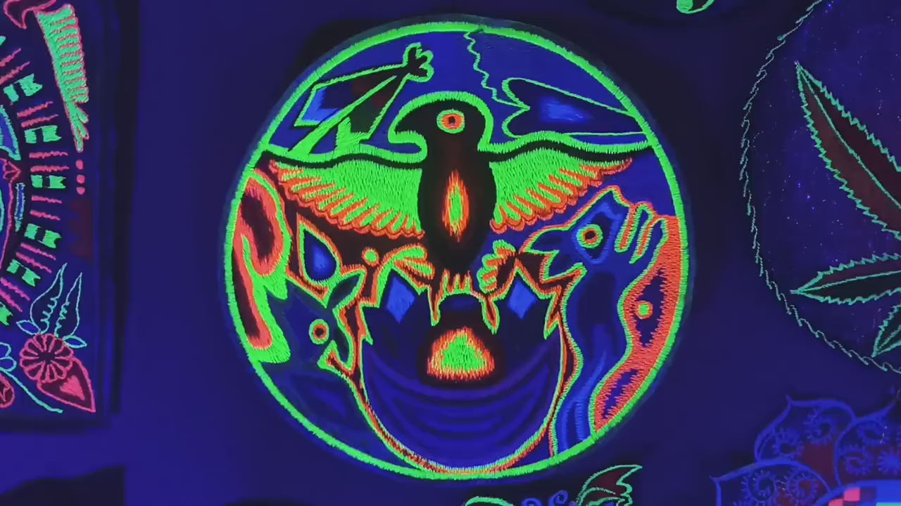 Huichol Shaman Eagle T-Shirt tribal shaman design blacklight handmade embroidery no print