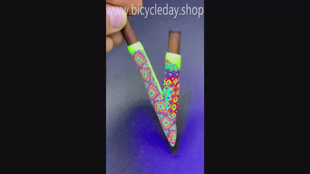 Polymer Clay Bamboo Kuripe self applicator - Traditionally for Rapè  - handmade blacklight glowing art psychedelic eye candy made with love