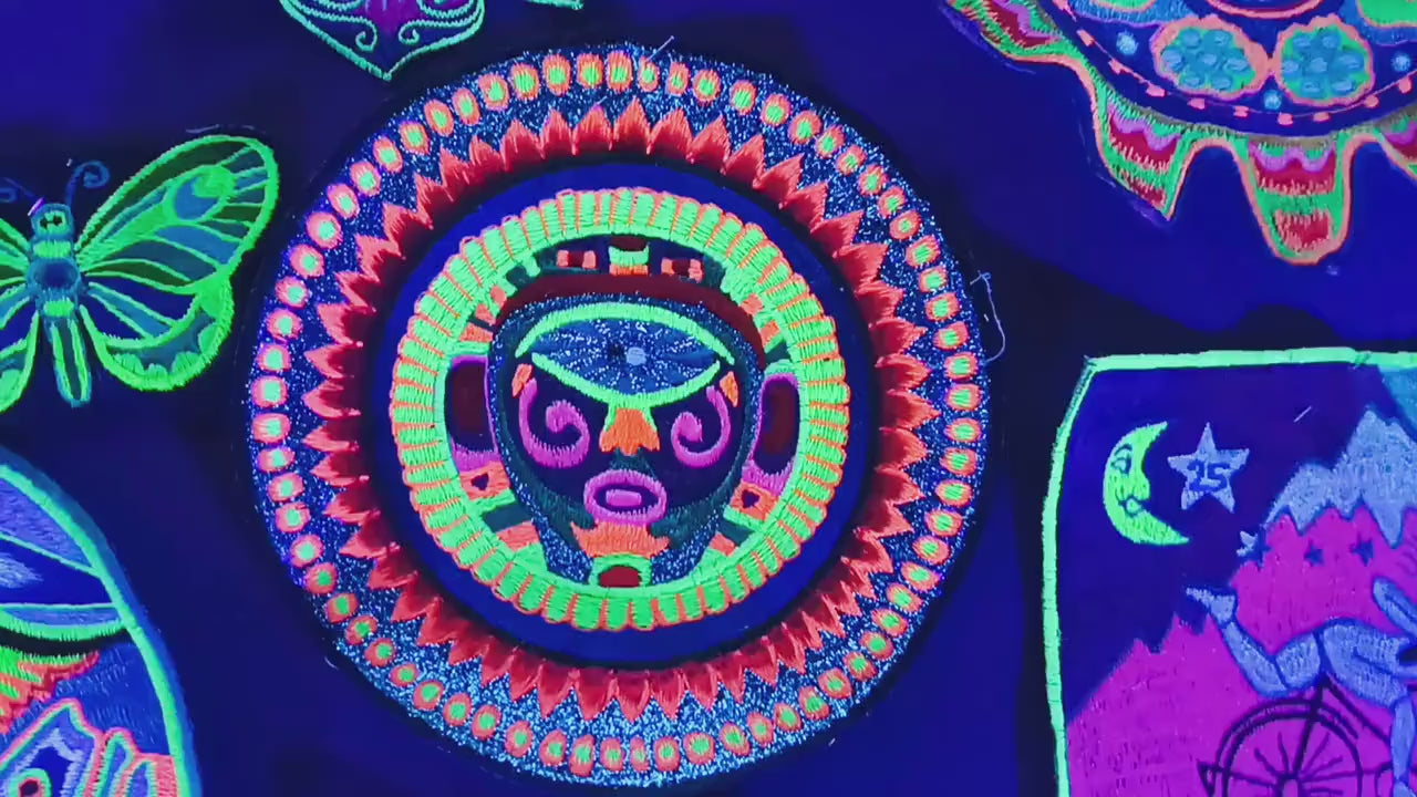 Sun Ra Patch Psychedelic Glitter Consciousness Oneness Eye Embroidery Patch Psytrance Goatrance Blacklight Glowing Art