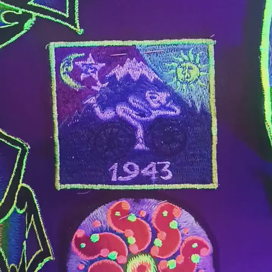 Blue Bicycle Day LSD Patch blacklight vintage embroidery Albert Hofmann 1943 Psychedelic  Hippie Visionary Drug Cosmic Healing Medicine