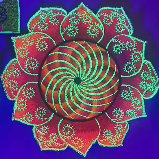 Fractal Mandala Spiral Patch Psychedelic Yantra Blacklight Glowing Goa Trance LSD Embroidery Psytrance Hippie Art Consciousness Expanding