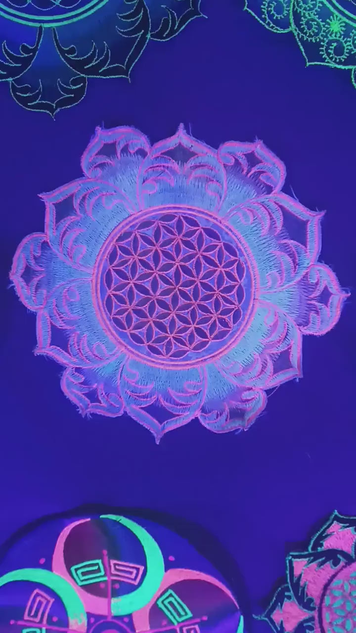 Flower of Life white mandala holy geometry psy patch sacred geometry