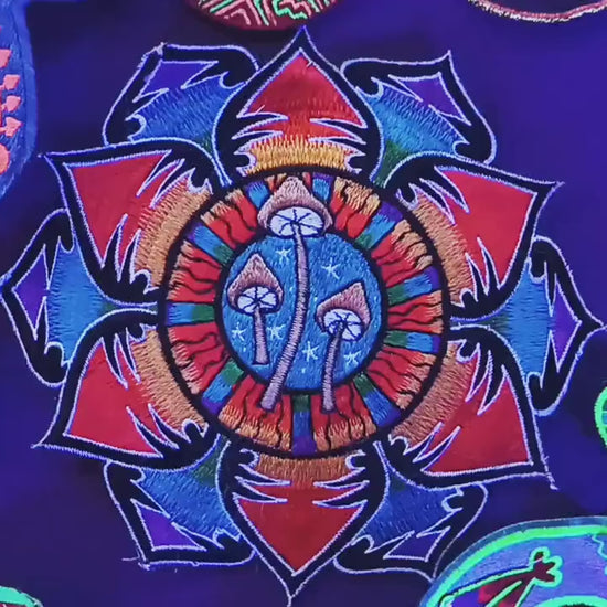 Rainbow Mushroom Mandala Patch Psychedelic Psilocybin Shroom Yantra embroidery