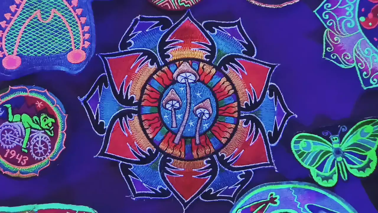 Rainbow Mushroom Mandala Patch Psychedelic Psilocybin Shroom Yantra embroidery