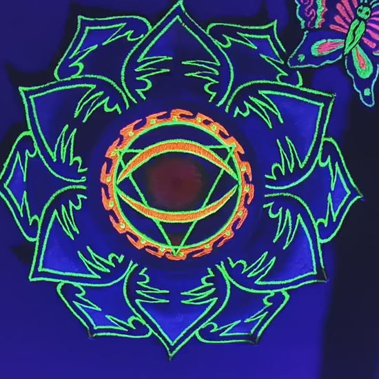 Allseeing Eye mandala embroidery patch blacklight active handmade art psychedelic consciousness expansion