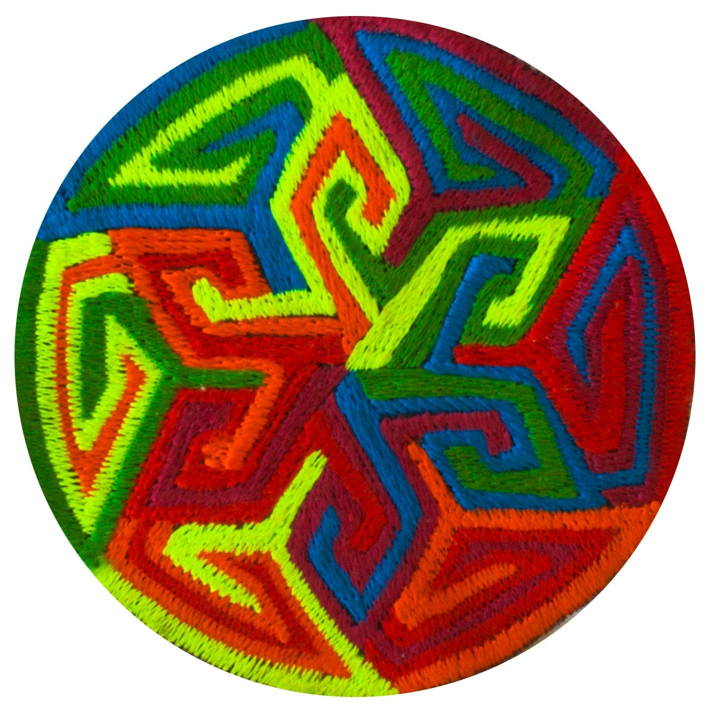 rainbow sunwheel patch - psychedelic art - UV blacklight glowing