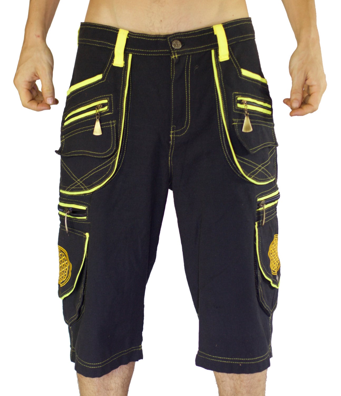 Goa Pant clamdiggers many pockets made after order fully customizable with flower of life embroidery