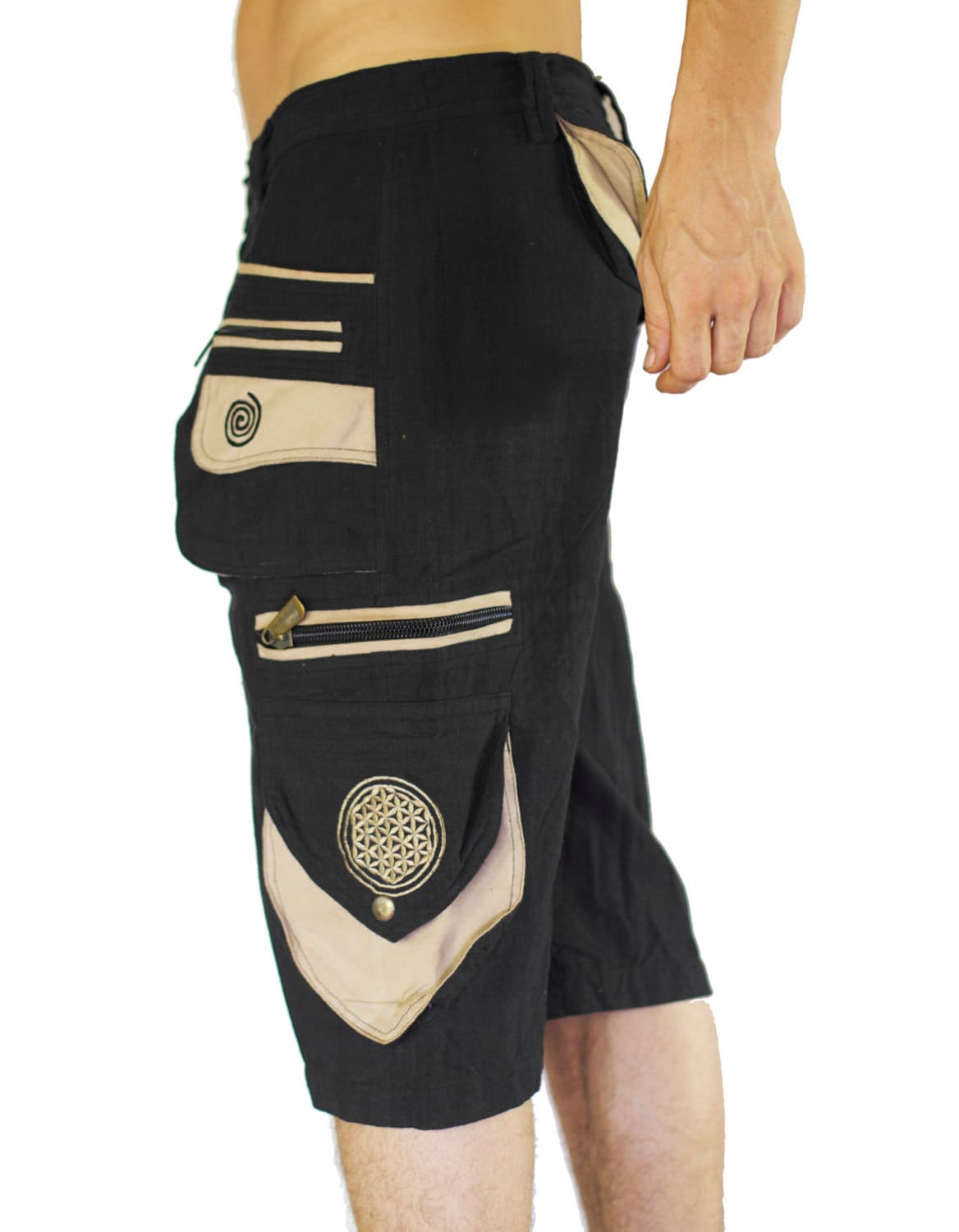 Goa Pant clamdiggers many pockets with flower of life embroidery fully customizable made after order