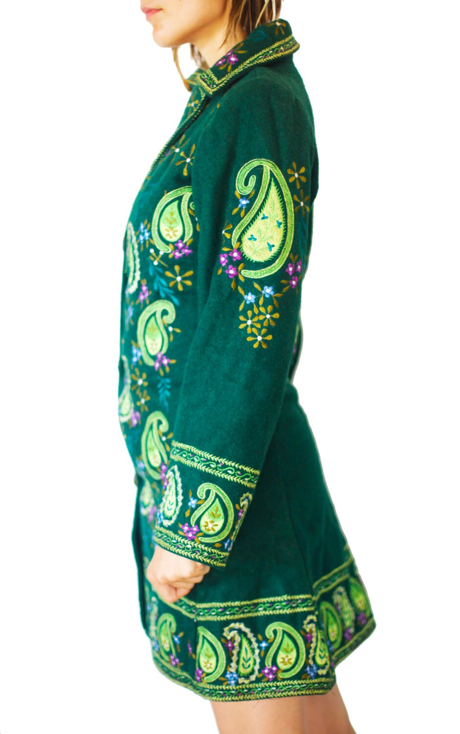 flower power coat psychedelic completely handmade no print green