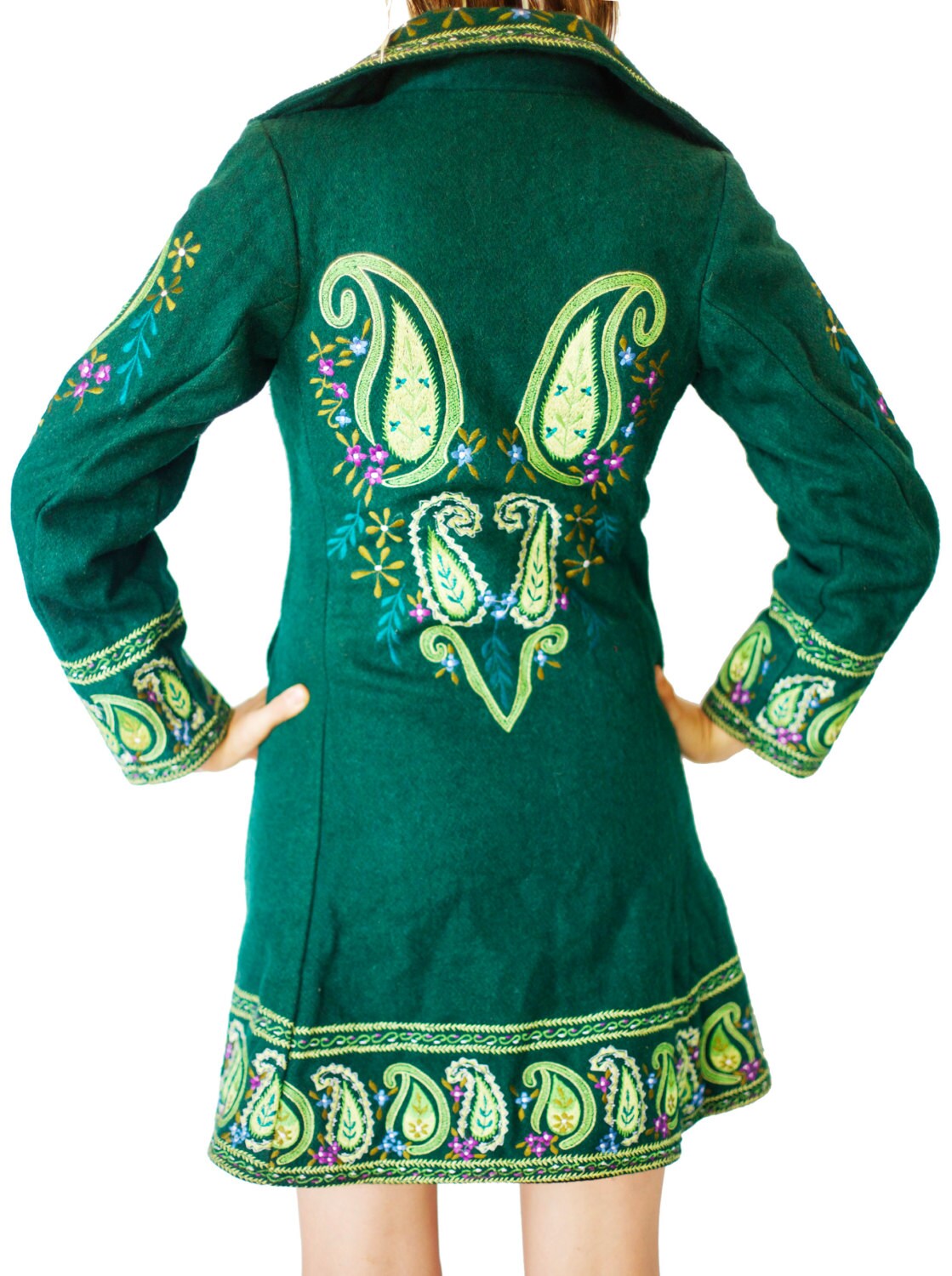 flower power coat psychedelic completely handmade no print green