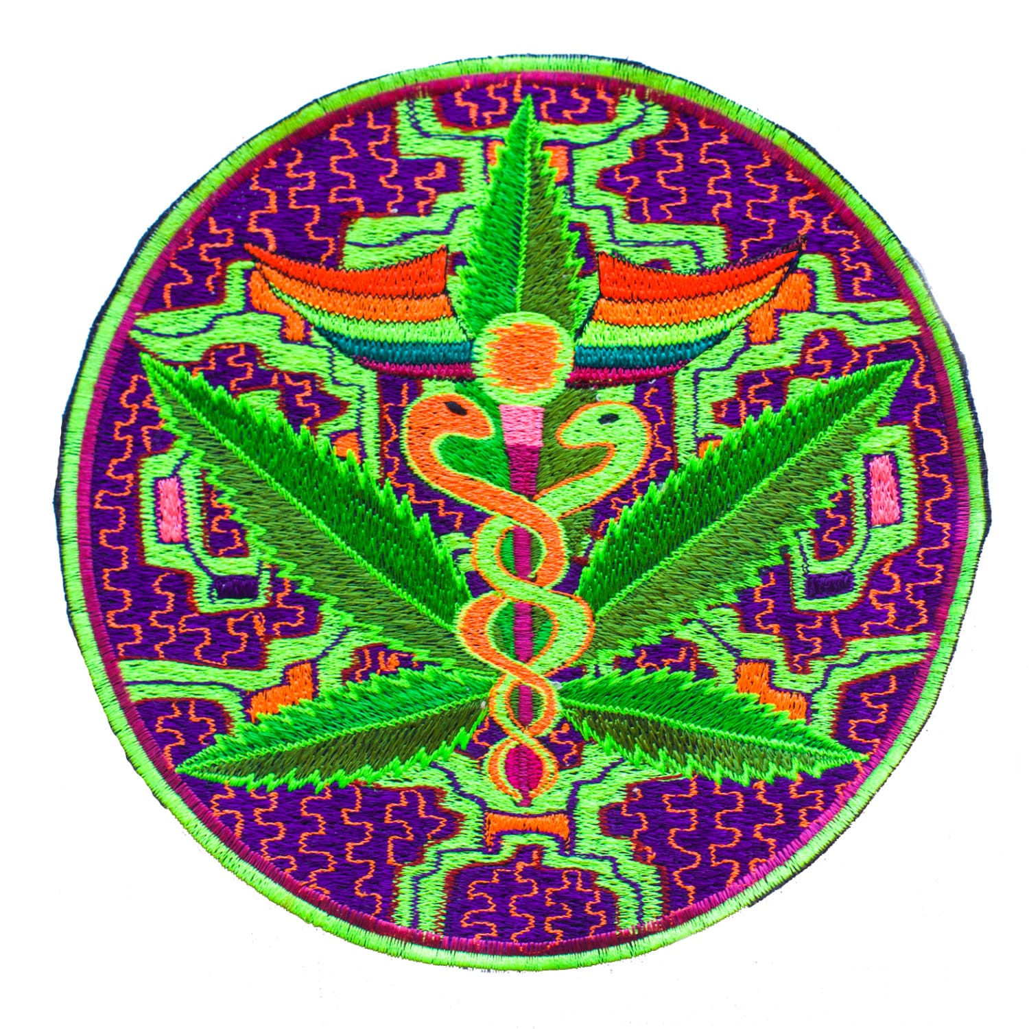 Medical Marihuana Ayahuasca Patch Cannabis handmade embroidery 7.5 inch Hemp Medicine medicinal THC Shipibo Conibo DMT Pattern Psychedelic