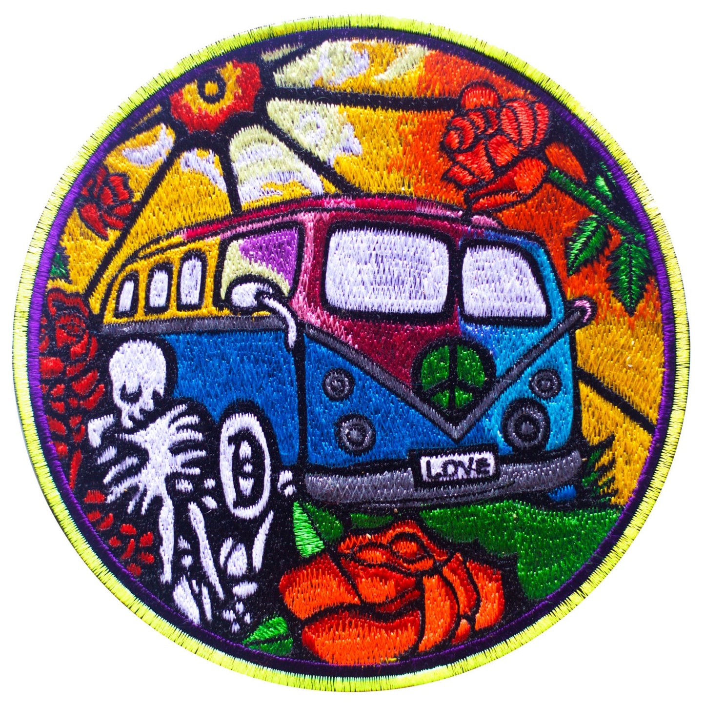 Hippie Love Bus Patch Woodstock LSD psychedelic rose flower power
