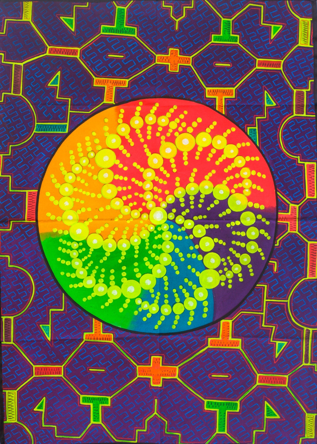 Crop Circle Ayahuasca UV Painting - 90x60cm - handmade on order - fully blacklight glowing colors - psychedelic dmt visionary artwork
