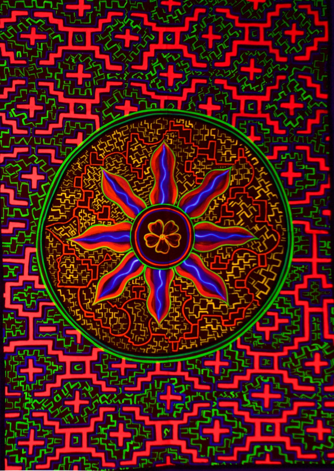Ayahuasca Flower UV Painting - 90x60cm - handmade on order - fully blacklight glowing colors - psychedelic dmt visionary artwork