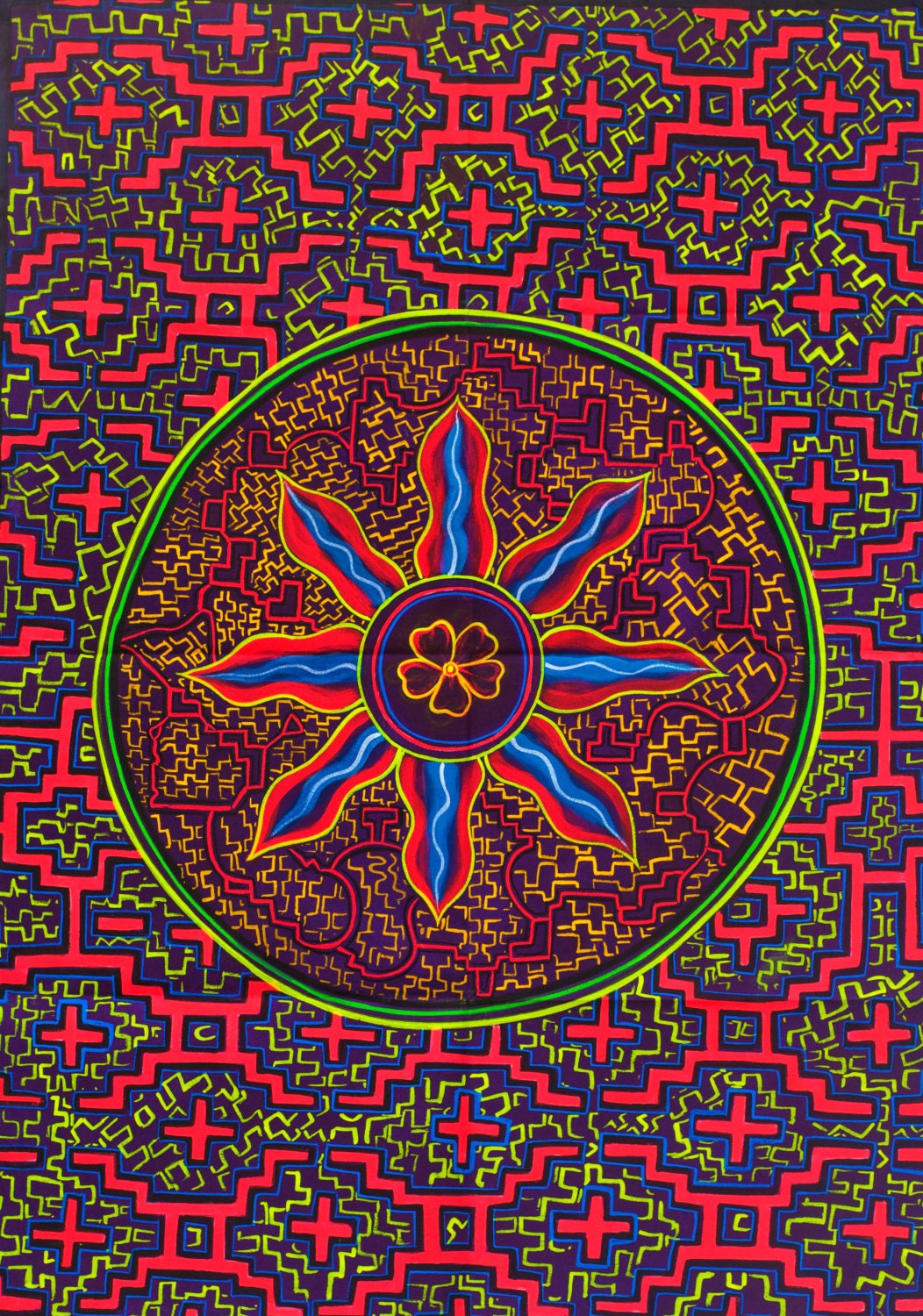 Ayahuasca Flower UV Painting - 90x60cm - handmade on order - fully blacklight glowing colors - psychedelic dmt visionary artwork