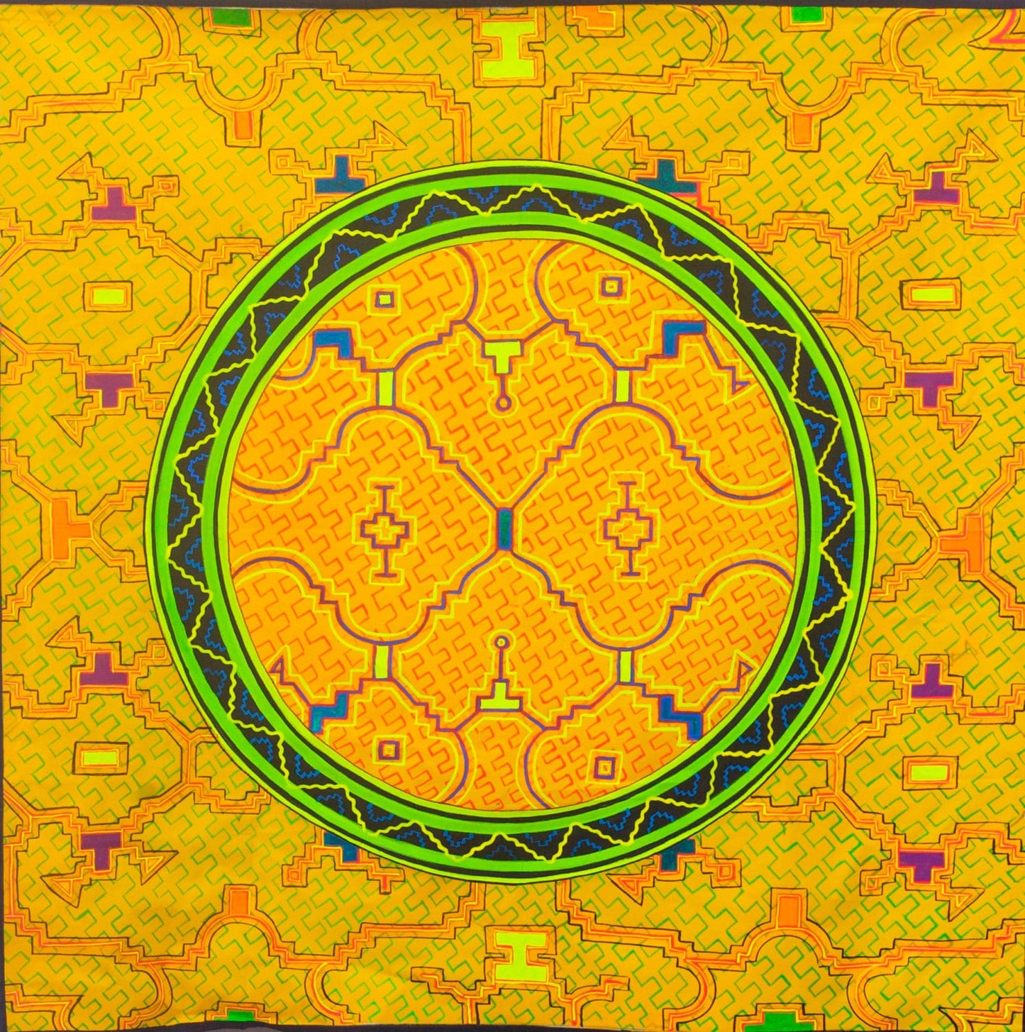 Beautiful Ayahuasca UV painting - fully blacklight glowing colors - psychedelic shipibo conibo yage artwork