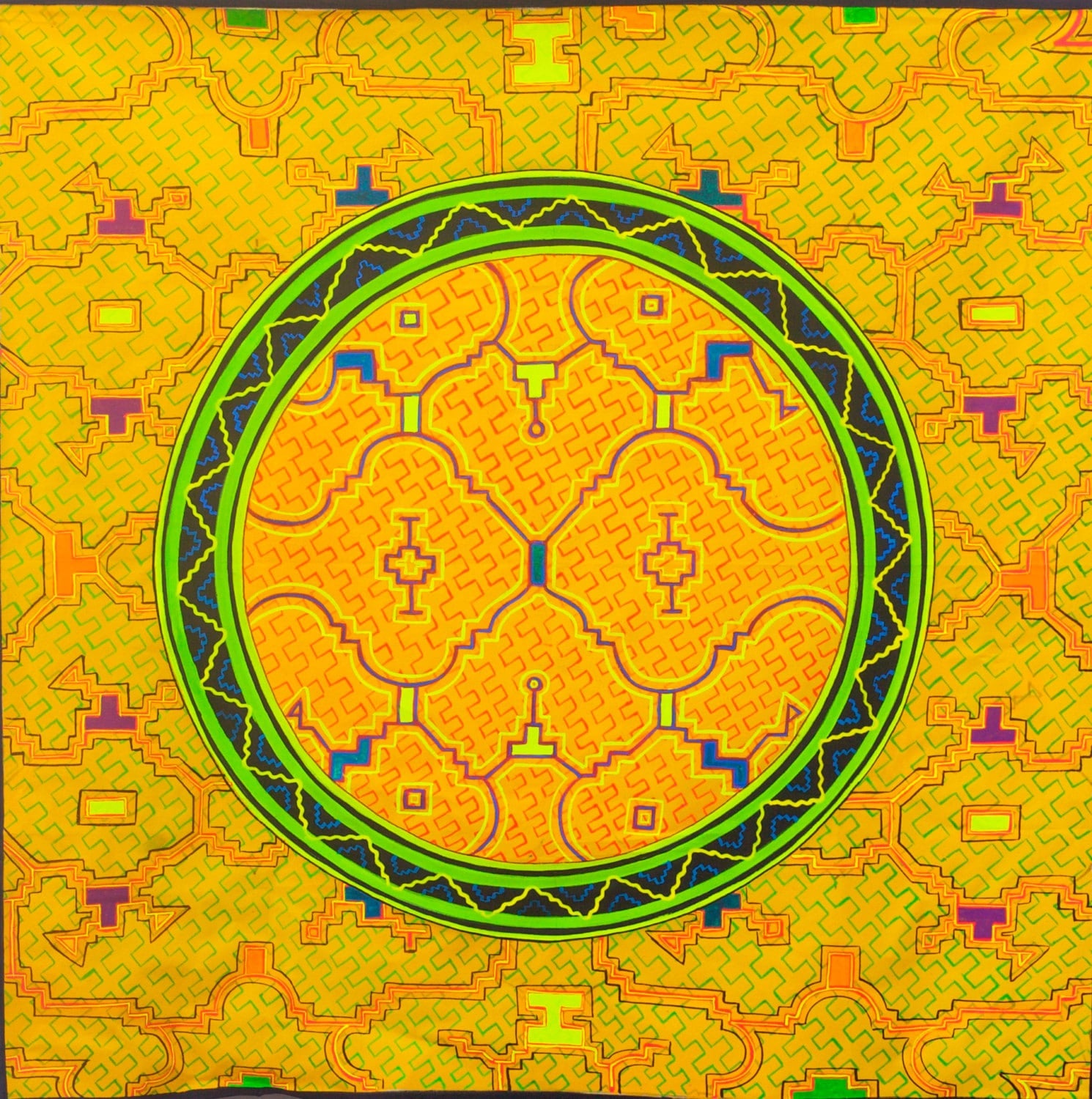 Beautiful Ayahuasca UV painting - fully blacklight glowing colors - psychedelic shipibo conibo yage artwork