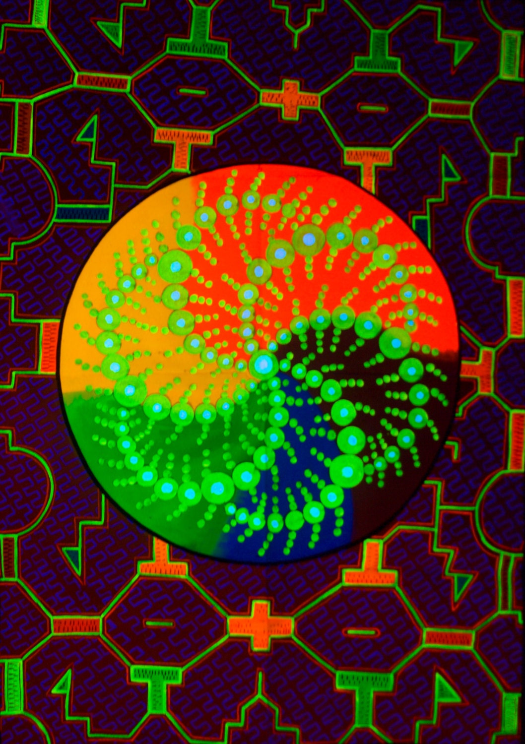 Crop Circle Ayahuasca UV Painting - 90x60cm - handmade on order - fully blacklight glowing colors - psychedelic dmt visionary artwork
