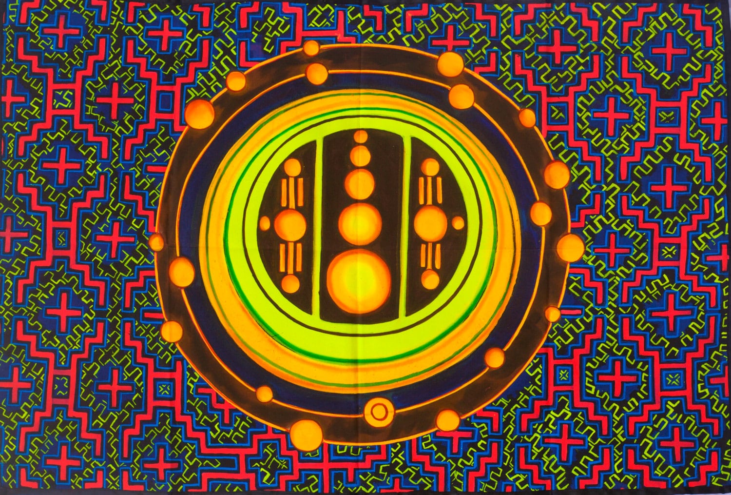 Ayahuasca Crop Circle UV Painting - 90x60cm - handmade on order - fully blacklight glowing colors - psychedelic dmt visionary artwork