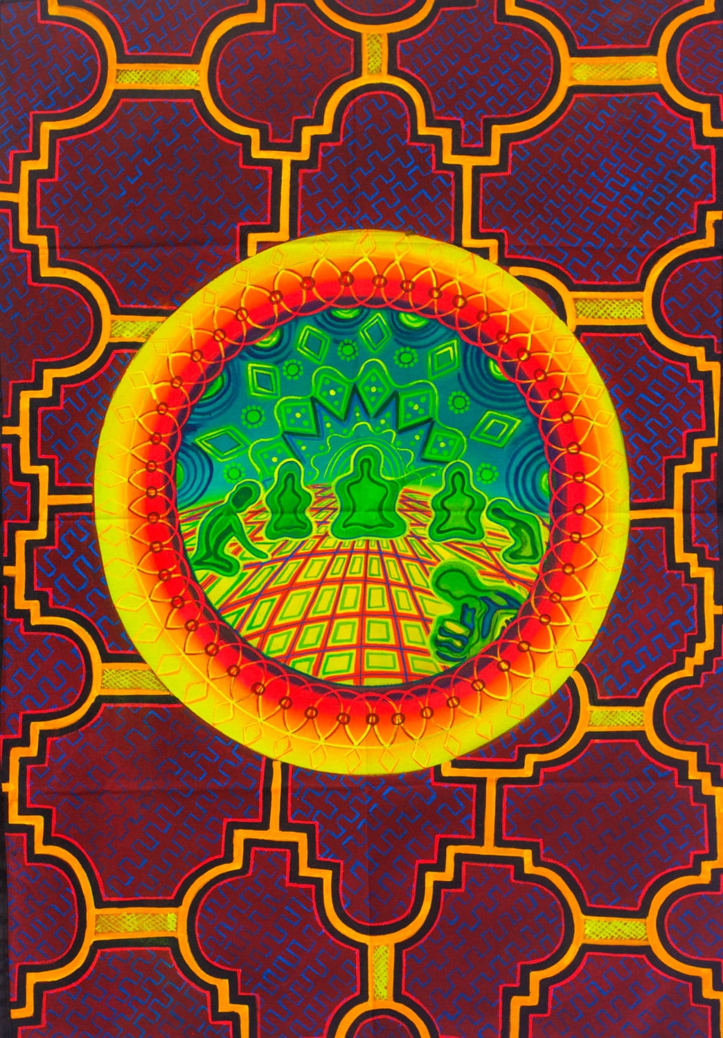 Ayahuasca Ceremony UV Painting - 90x60cm - handmade on order - fully blacklight glowing colors - psychedelic dmt visionary artwork