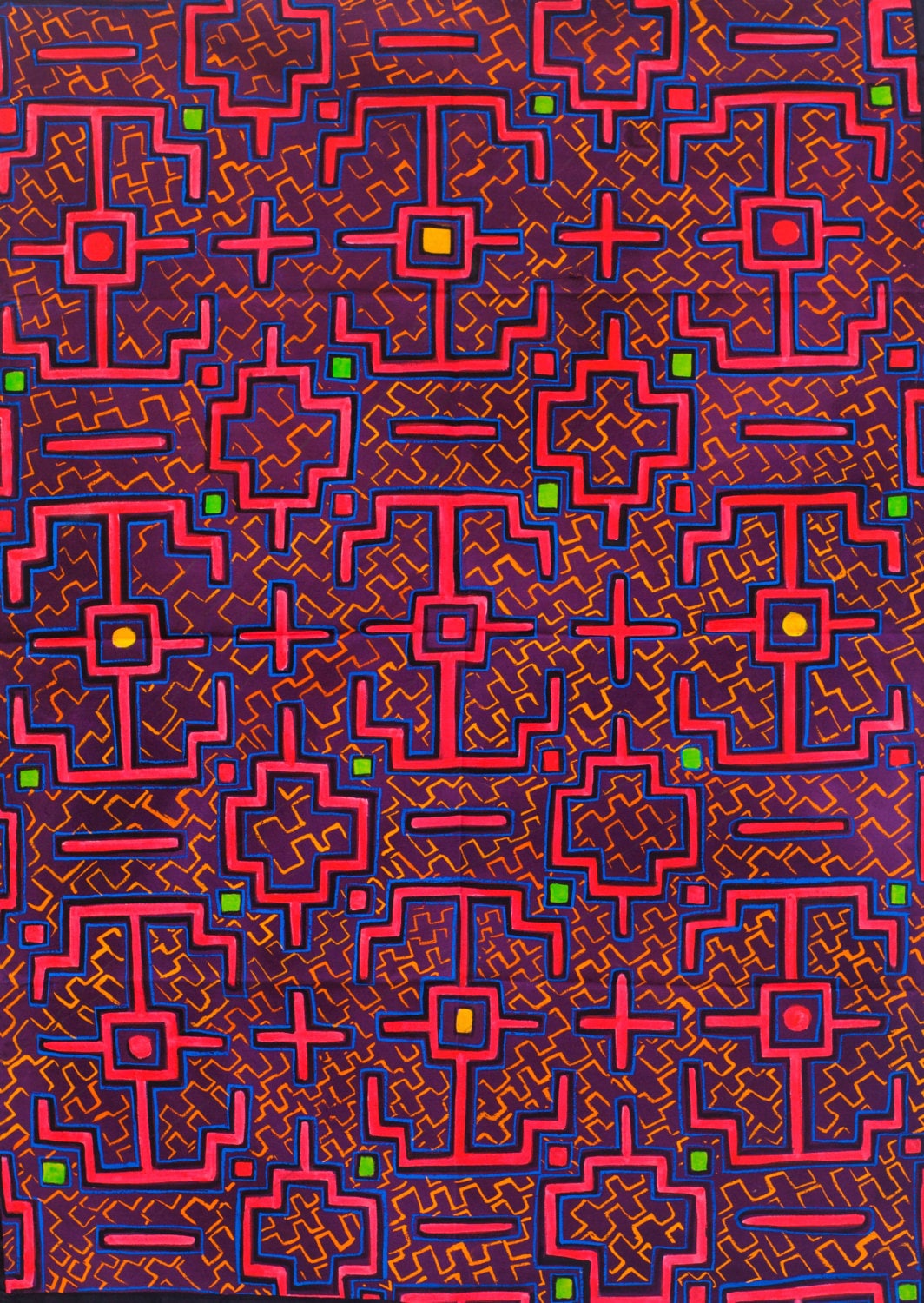 Shipibo Conibo Yage UV Painting - 90x60cm - handmade on order - fully blacklight glowing colors - psychedelic dmt visionary artwork