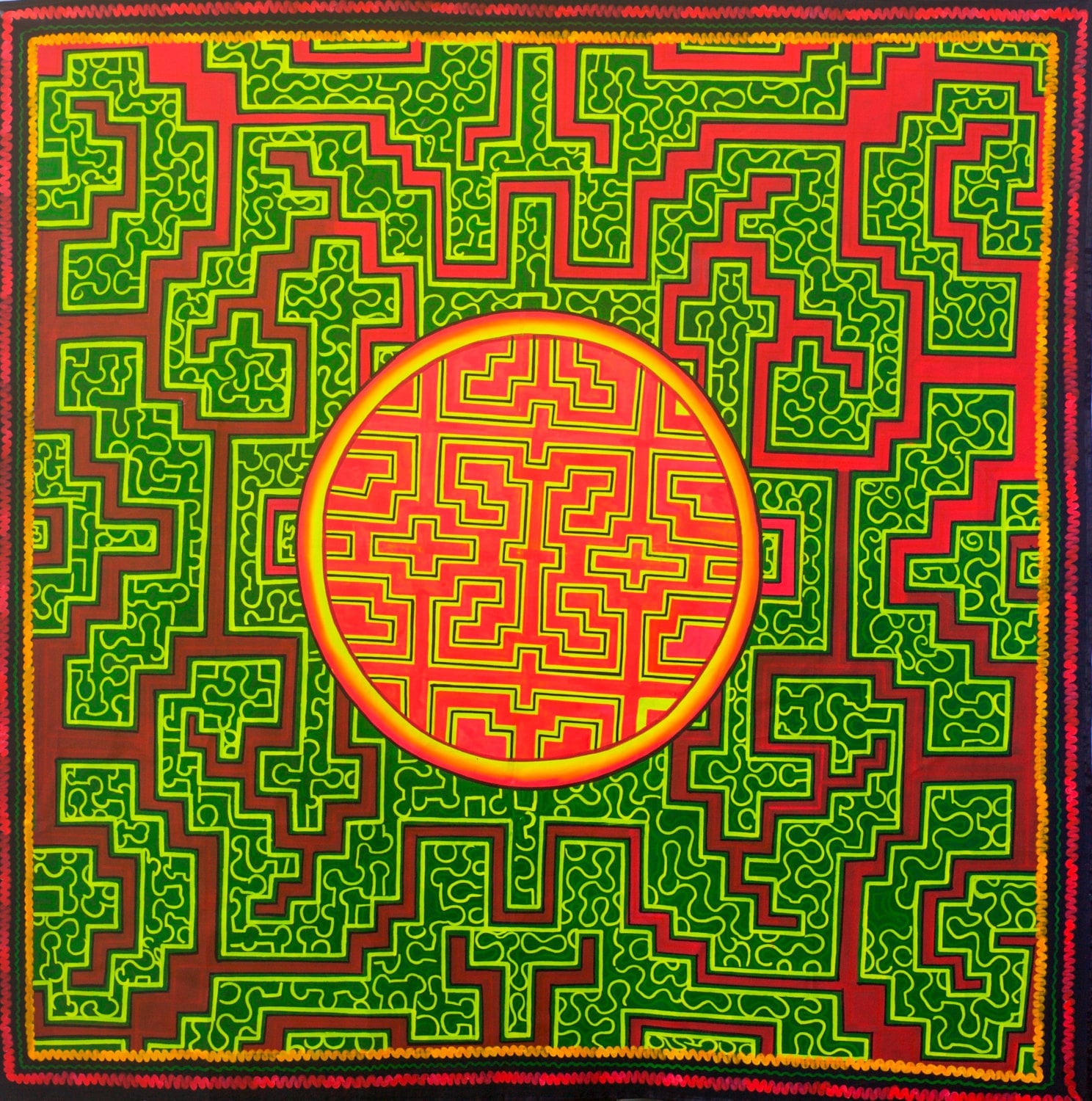 Shipibo Conibo Yage UV painting - fully blacklight glowing colors - psychedelic shipibo conibo ayahuasca artwork